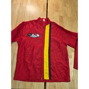 Vintage Melroe Bobcat Red yellow black moto style jacket nylon zip medium